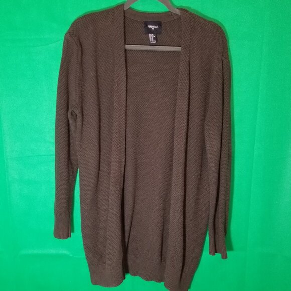 Forever 21 Mens XL Cardigan Open Front Olive Green No Button Grandpa Retro - Picture 1 of 5